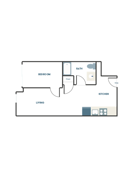 Floor plan for 1 bed, 1 bath, 416 sqft